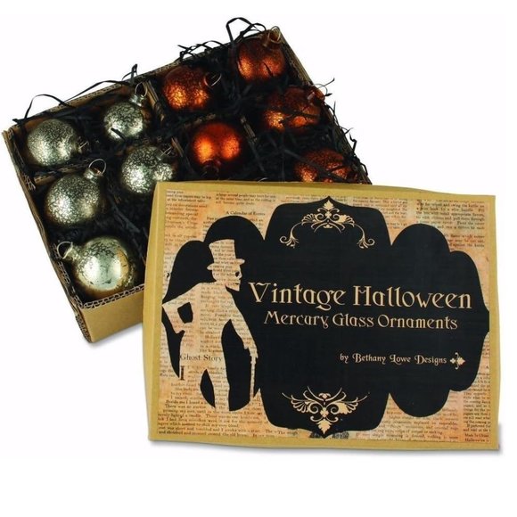 Bethany Lowe Vintage Style Halloween Mini Ornaments - Silver and Orange - Picture 1 of 2